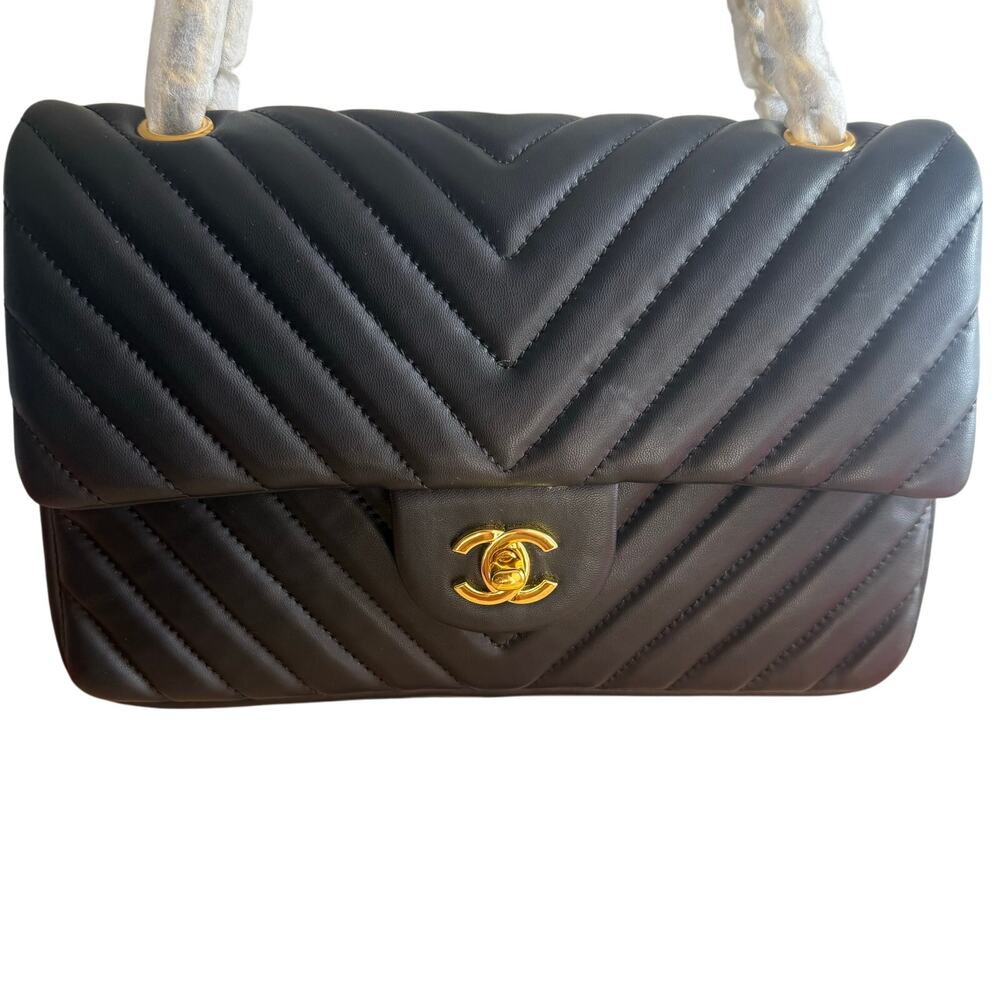 Inspired Vegan Leather Black Chevron Bag With Flap New - Picture 5 of 7